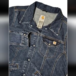 Carhartt Denim Trucker Jacket Women's 2XL Long Sleeve Blue Snap Button
